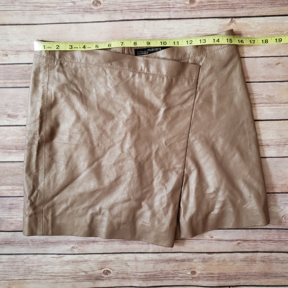Allsaints • Ramona Gold Metallic Leather Suede Skirt Size 8 - Picture 7 of 8